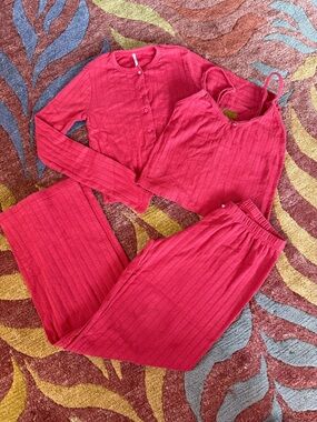 set active - pointelle set - cami cardigan and pants - love